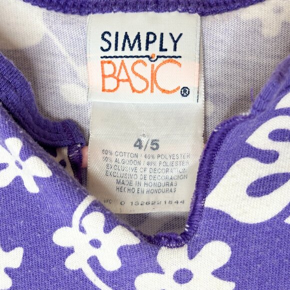 Simply Basic Purple & White Hawai'ian Floral Sleeveless Tee, Sz 4-5 - Picture 3 of 3